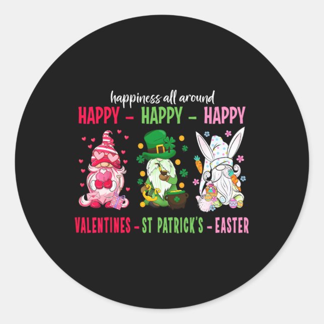Gnome Happy Valentine St Patrick Easter Happiness  Classic Round Sticker (Front)