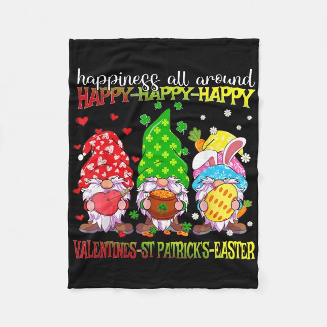 Gnome Happy Valentine St Patrick Easter Happiness  Fleece Blanket (Front)