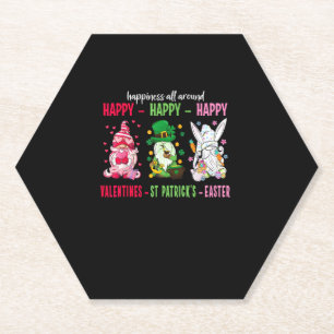 Gnome Happy Valentine St Patrick Easter Happiness Paper Coaster