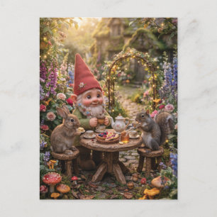 Gnome Having Tea Party with Bunny and Squirrel Postcard
