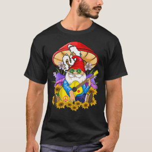 Gnome Hippie Playing Guitar Under a Mushroom Sunfl T-Shirt