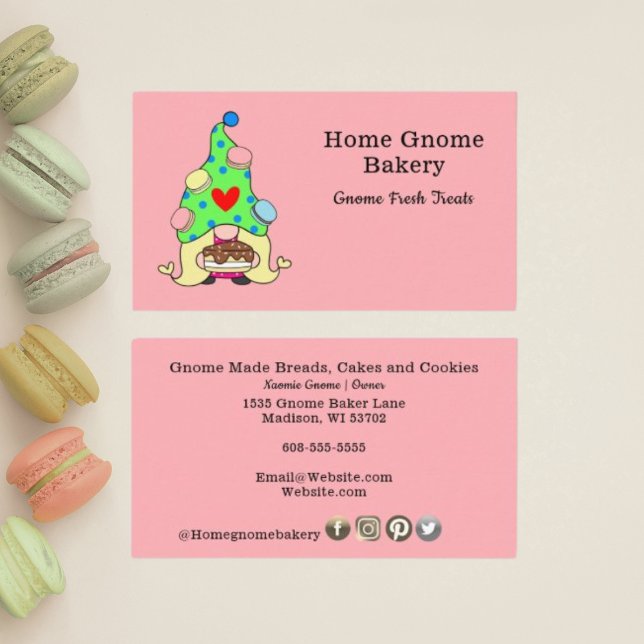 Gnome Hometown Bakery Pastry Cakes & Sweet Pink Business Card (Creator Uploaded)