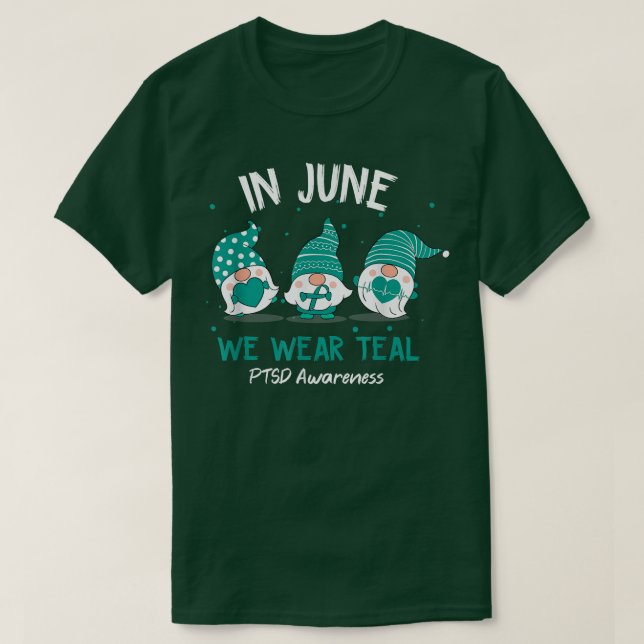 Gnome In June We Wear Teal Ribbon PTSD Awareness  T-Shirt (Design Front)