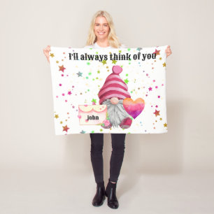 Gnome in love with rainbow heart fleece blanket