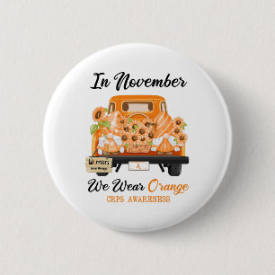 Gnome In November We Wear Orange Ribbon Crps Aware 6 Cm Round Badge