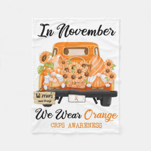 Gnome In November We Wear Orange Ribbon Crps Aware Fleece Blanket