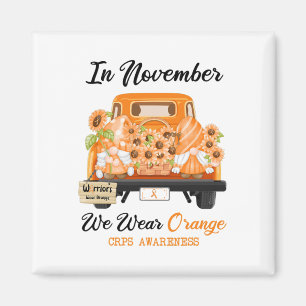 Gnome In November We Wear Orange Ribbon Crps Aware Magnet