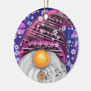 Gnome In Purple Hat Sings A Christmas Song Fun Ceramic Tree Decoration