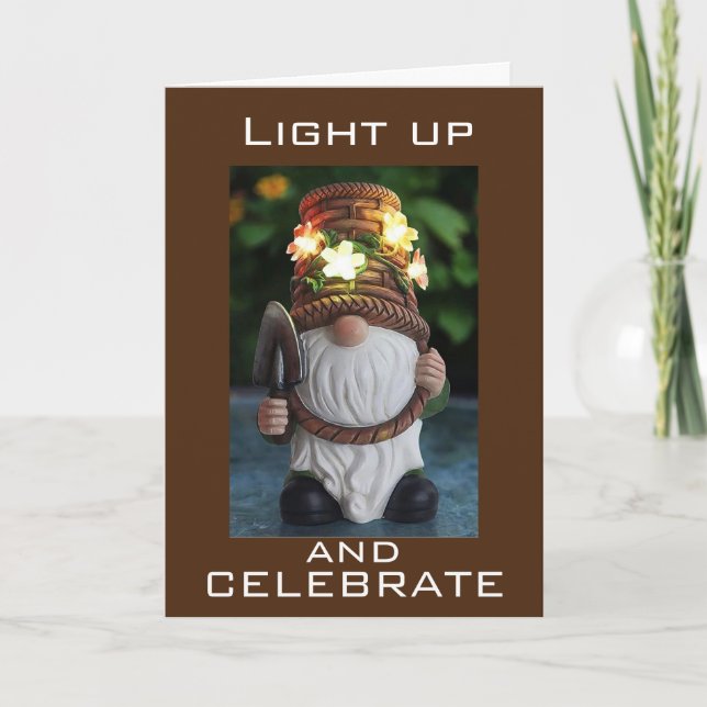 "GNOME IS ALL LIT UP FOR THE HOLIDAY" HOLIDAY CARD (Front)