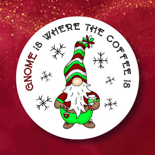 Gnome is Where the Coffee is   Cute Christmas Classic Round Sticker