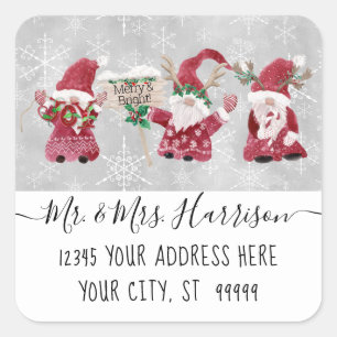 Gnome Joy Merry n Bright Christmas Card Address Square Sticker