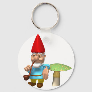 gnome leaning on mushroom key ring