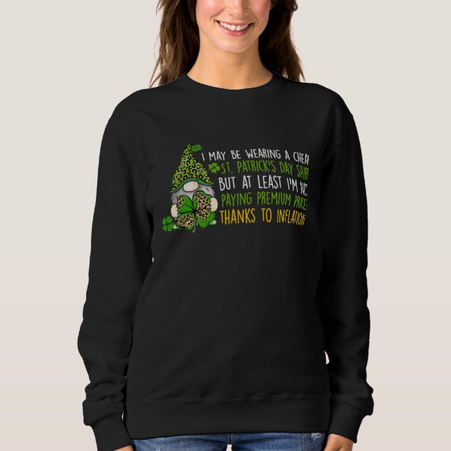 Gnome Leopard Shamrock  St Patricks Day Inflation Sweatshirt (Front)