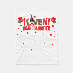 Gnome Leopard Valentines Day Love My Granddaughter Fleece Blanket