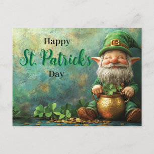 Gnome Leprechaun and Pot of Gold St. Patrick's Day Holiday Postcard