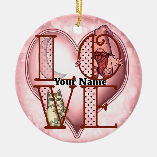 Gnome Love Ceramic Tree Decoration (Front)