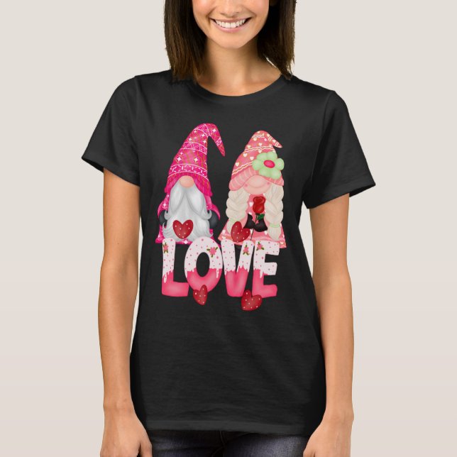 Gnome Love Couple Valentine's Day Cute Gnomes T-Shirt (Front)