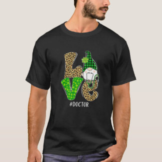 Gnome Love Doctor St. Patricks Day Leopard Plaid T-Shirt
