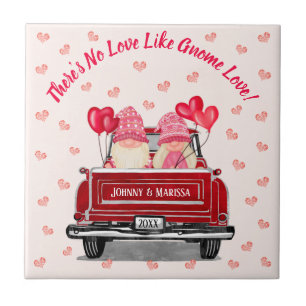 Gnome Love Pink Glitter Hearts Vintage Red Truck Tile