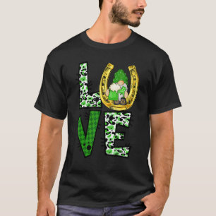 Gnome Love St Patrick's Day Leopard Buffalo Plaid  T-Shirt