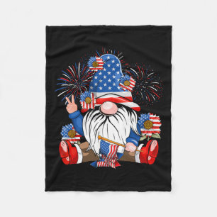 Gnome Lovers American Flag Independence Day 4th Of Fleece Blanket