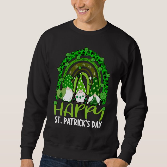 Gnome Lucky Shamrock Rainbow Leopard St Patricks D Sweatshirt (Front)