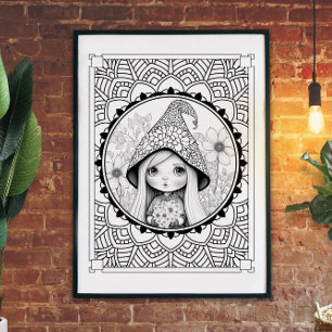 Gnome May Flower Mandala Adult Coloring  Poster
