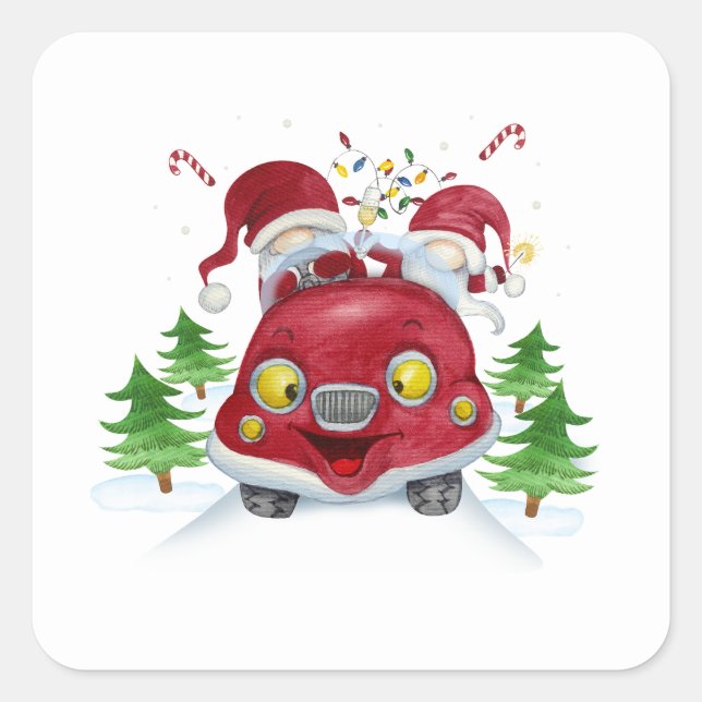 Gnome Merry Christmas Funny Square Sticker (Front)