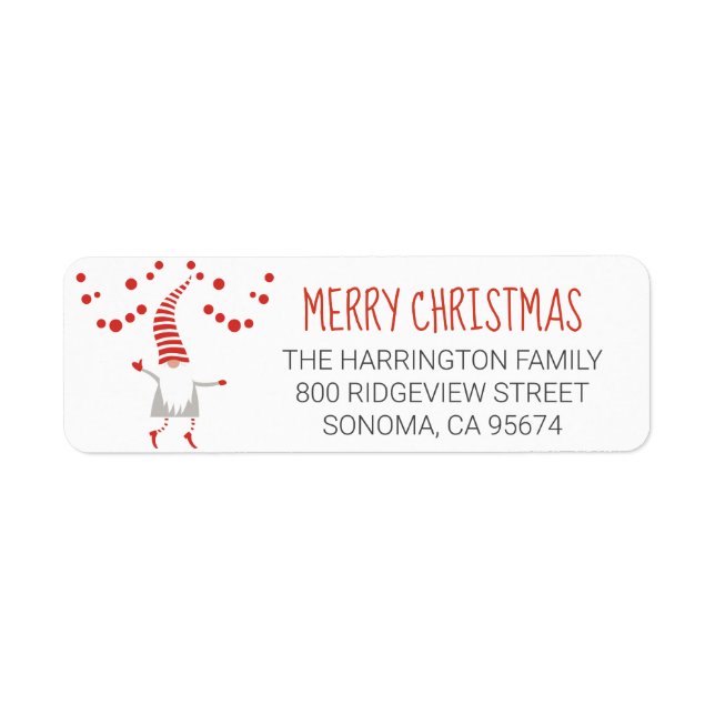 Gnome Merry Christmas Holiday Return Address Label (Front)