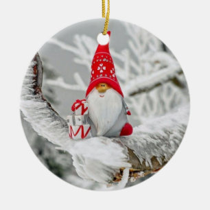 GNOME/MERRY CHRISTMAS ON OTHER SIDE   CERAMIC TREE DECORATION