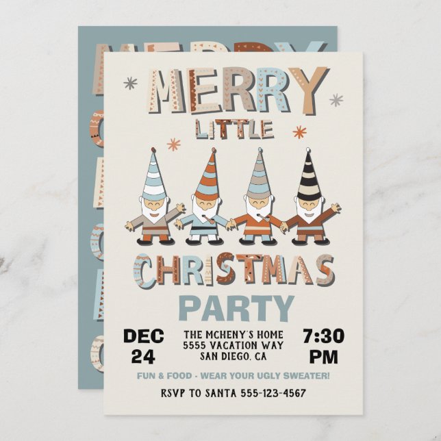 Gnome Merry Little Christmas Party Invitation (Front/Back)