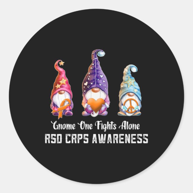 Gnome Nobody Fights RSD CRPS Awareness Alone RSD C Classic Round Sticker (Front)
