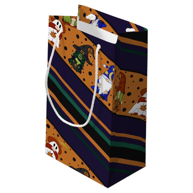 Gnome-o-Ween Stripe (Medium) Gift Bag (Back Angled)