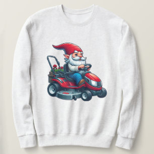 Gnome on Riding Lawn Mower with Flower Basket Sweatshirt