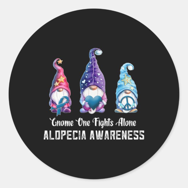 Gnome One Fights Alone Alopecia Awareness  Classic Round Sticker (Front)