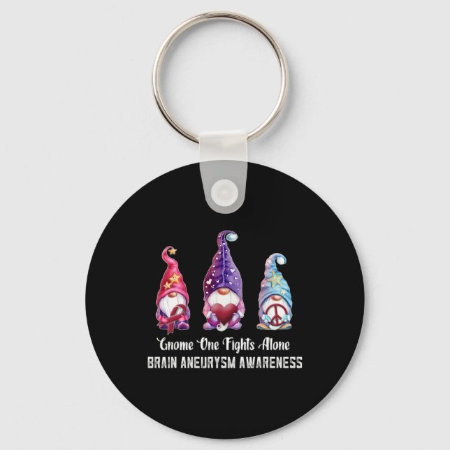Gnome One Fights Alone Brain Aneurysm Awareness  Key Ring (Front)