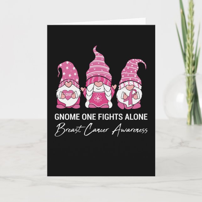 Gnome One Fights Alone Breast Cancer Awareness Card (Front)