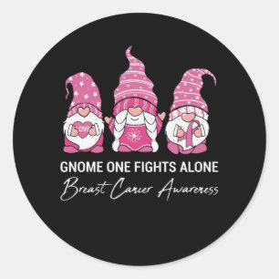 Gnome One Fights Alone Breast Cancer Awareness Classic Round Sticker