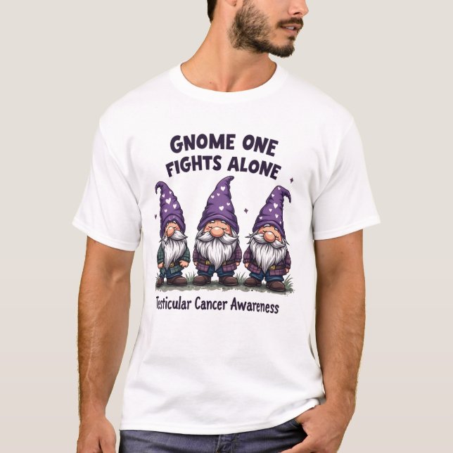 Gnome One Fights Alone Cancer Awareness T-Shirt (Front)