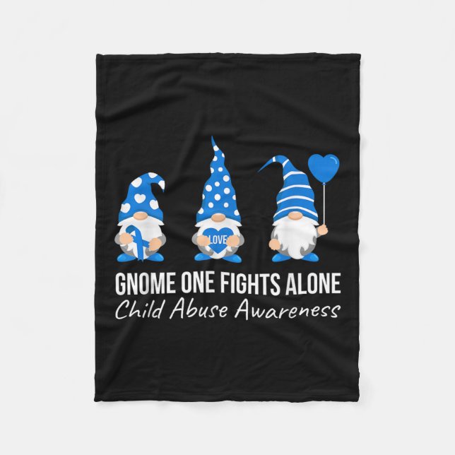 Gnome One Fights Alone Child Abuse Awareness Blue  Fleece Blanket (Front)
