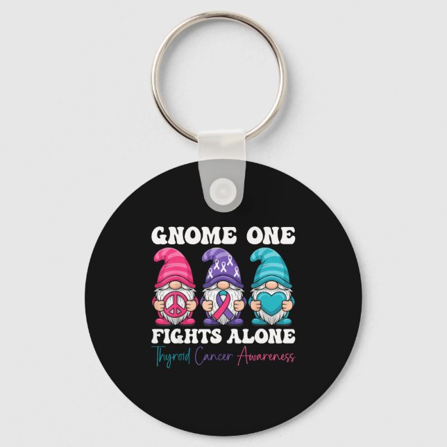 Gnome One Fights Alone - Christmas Thyroid Cancer  Key Ring (Front)
