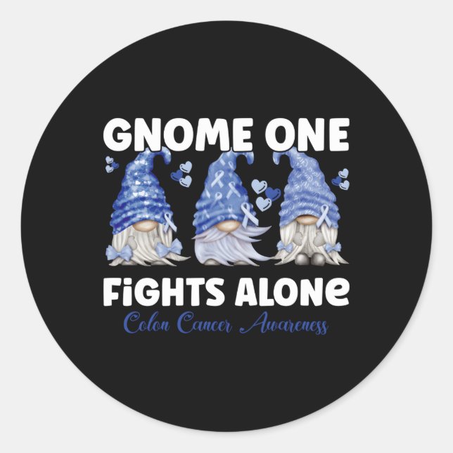 Gnome One Fights Alone Dark Blue Colon Cancer Awar Classic Round Sticker (Front)