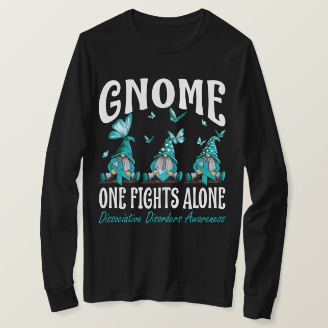 Gnome One Fights Alone Dissociative Disorders Awar T-Shirt (Design Front)