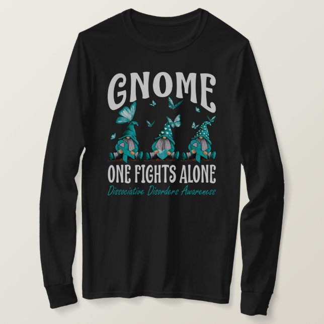 Gnome One Fights Alone Dissociative Disorders Awar T-Shirt (Design Front)