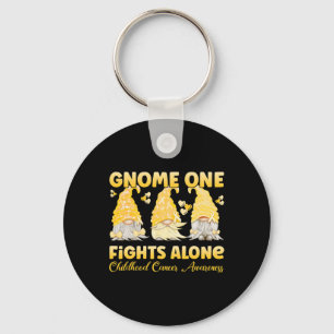 Gnome One Fights Alone Gold Childhood Cancer Aware Key Ring