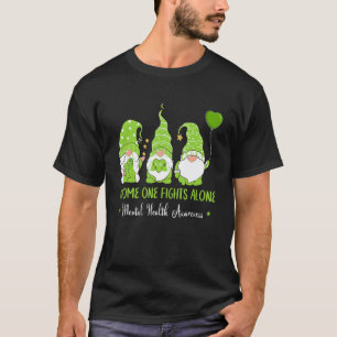Gnome One Fights Alone Green Ribbon Mental Health T-Shirt