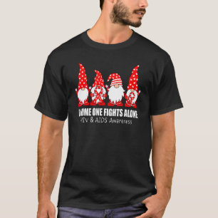 Gnome One Fights Alone HIV & AIDS Awareness Red Ri T-Shirt