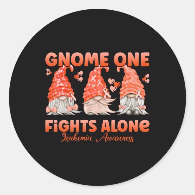 Gnome One Fights Alone Orange  Leukaemia Awareness Classic Round Sticker (Front)
