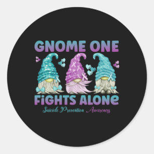 Gnome One Fights Alone Prevention Awareness Classic Round Sticker