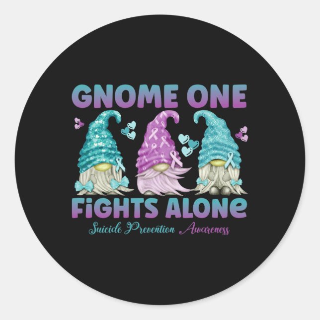Gnome One Fights Alone Prevention Awareness Classic Round Sticker (Front)